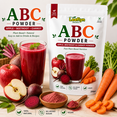 Leaflyn Organics ABC Powder – Apple, Beetroot & Carrot | Natural & Pure | Edible & Multipurpose | 200g