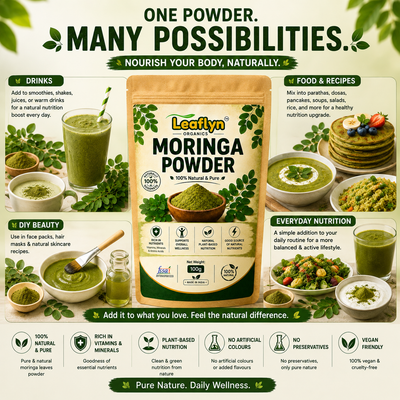 Leaflyn Organics Moringa Powder – 100% Natural & Pure | Edible & Multipurpose | 100g